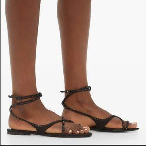 SAINT LAURENT GIA Black Crystal Sandals, sz 39.5